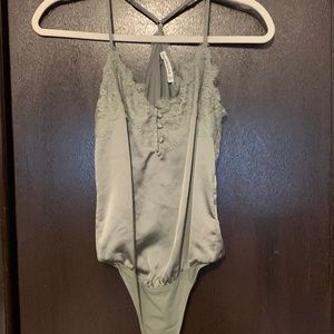 Abercrombie & Fitch Sage Green Lace Satin Bodysuit